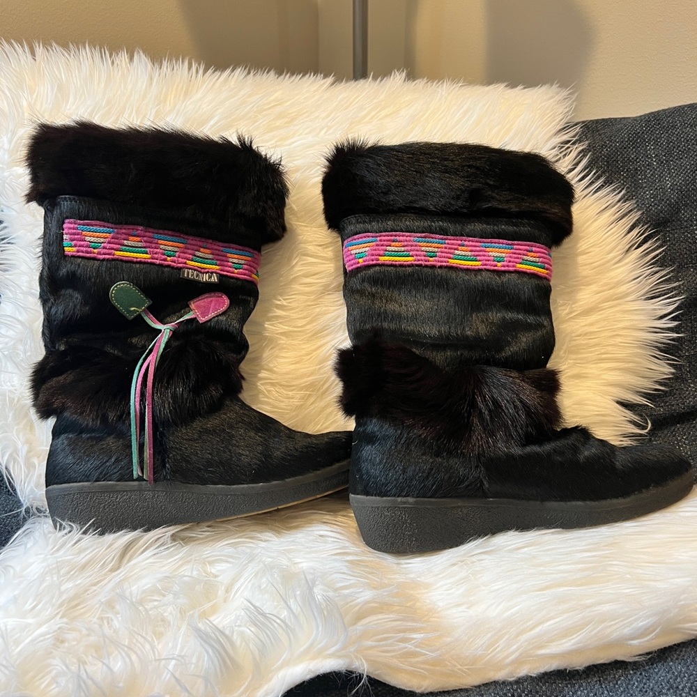 Tecnica Ski Black Fur Winter Boots Made In Italy 8.5
